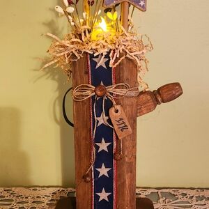 Rustic Patriotic Wooden Lantern Decor